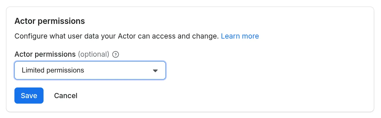 Actor permissions configuration in Actor settings