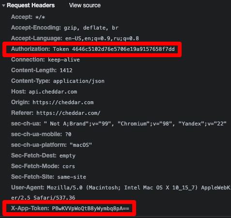 Request headers back on the Cheddar website