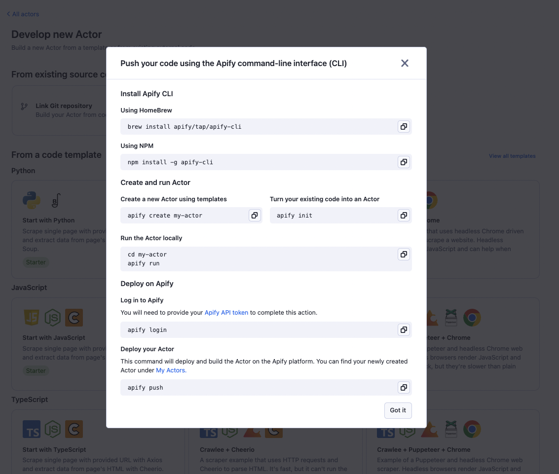 Push your code using the Apify CLI